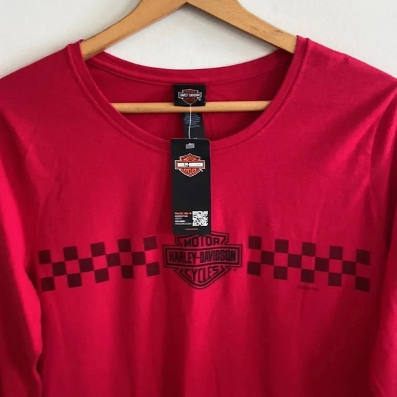 Harley-Davison cherry red and black long sleeve graphic logo tee size M - Picture 2 of 7
